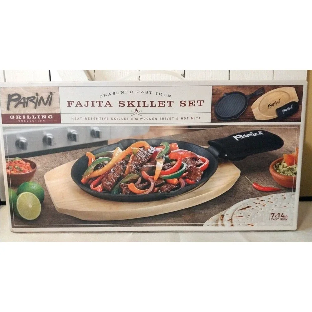 Seasoned Cast Iron Parini Fajita Skillet Set New